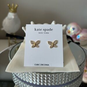 NWT! Kate Spade Gold-Tone Butterfly Pave’ Crystal Stud Earrings